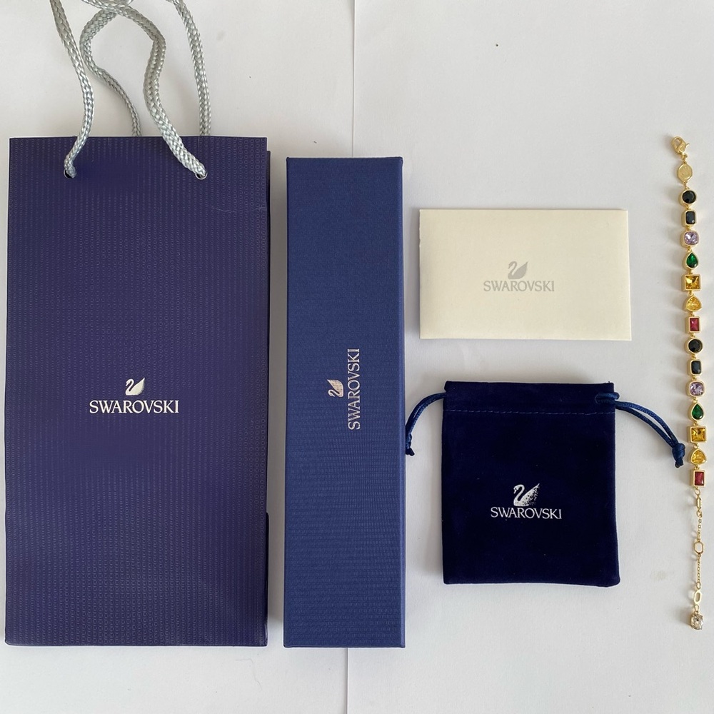 New in Box $320 Swarovski Imber Multicolor Crystals Gold Tone Bracelet - Picture 2 of 9